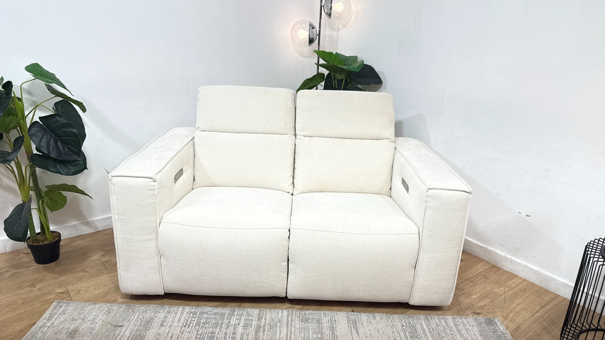 Sofology Horizon Fabric 2 Seater Power Recliner/Headrest in Textured Chenille Oyster