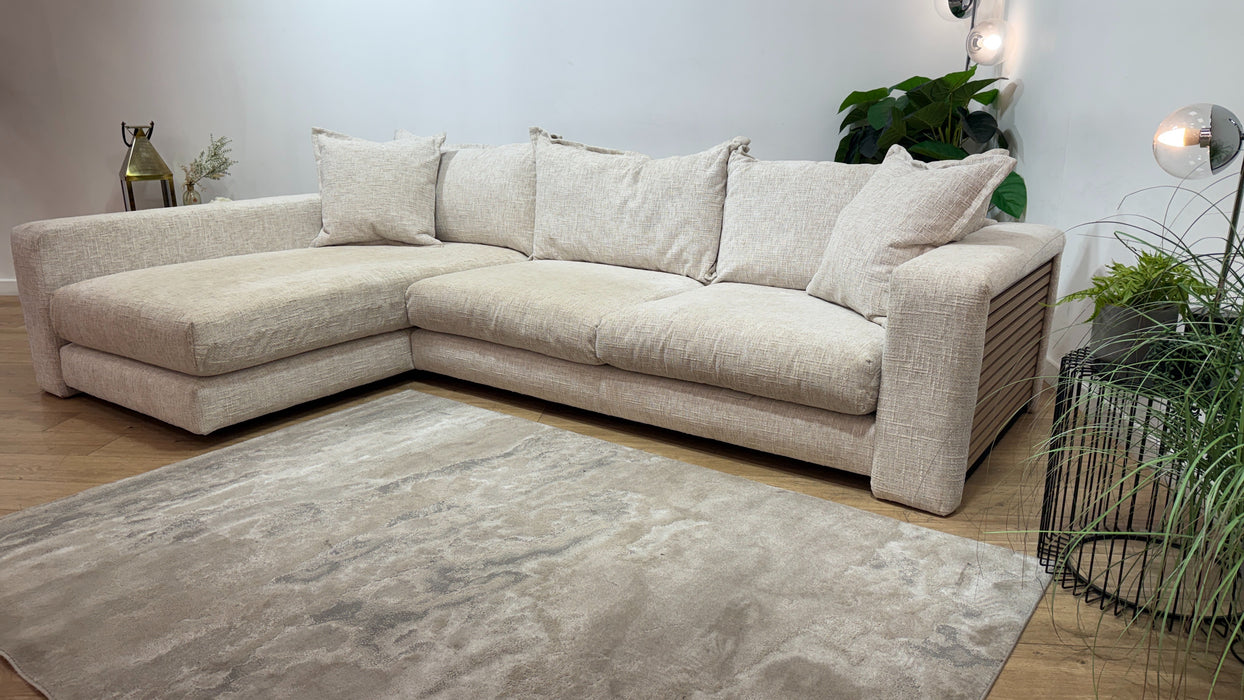 Sofology Cove Fabric Chaise Grande Light Wood Panel Artisan Chenille Ecru Mix