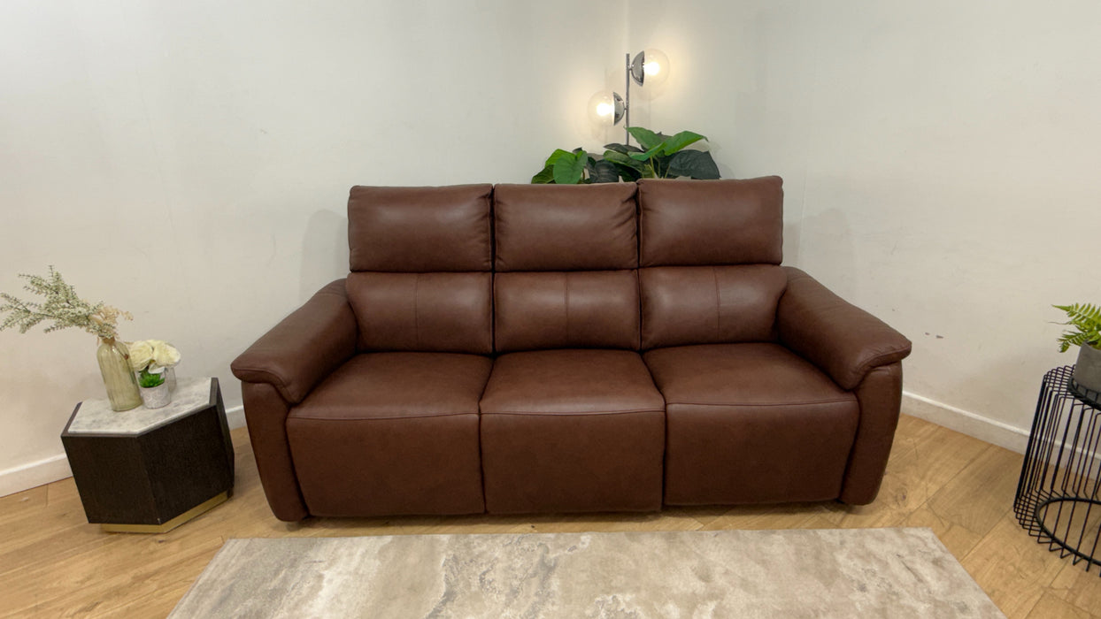 Sofology Ripley Leather 3 Seater Power Recliner/Headrest Lumbar Support in Trusty Embossed Chestnut