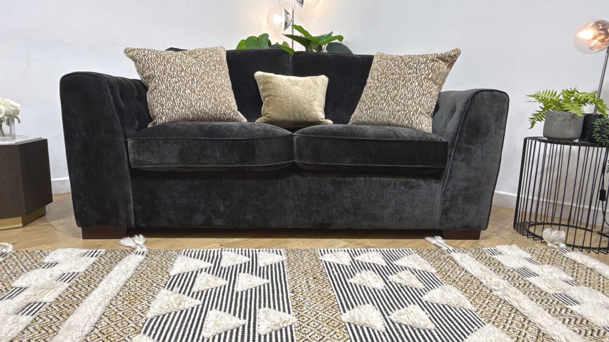 Sofology Valentina Fabric 2 Seater Foam Seats Pillow Back in Luxury Deep Pile Chenille Slate Mix