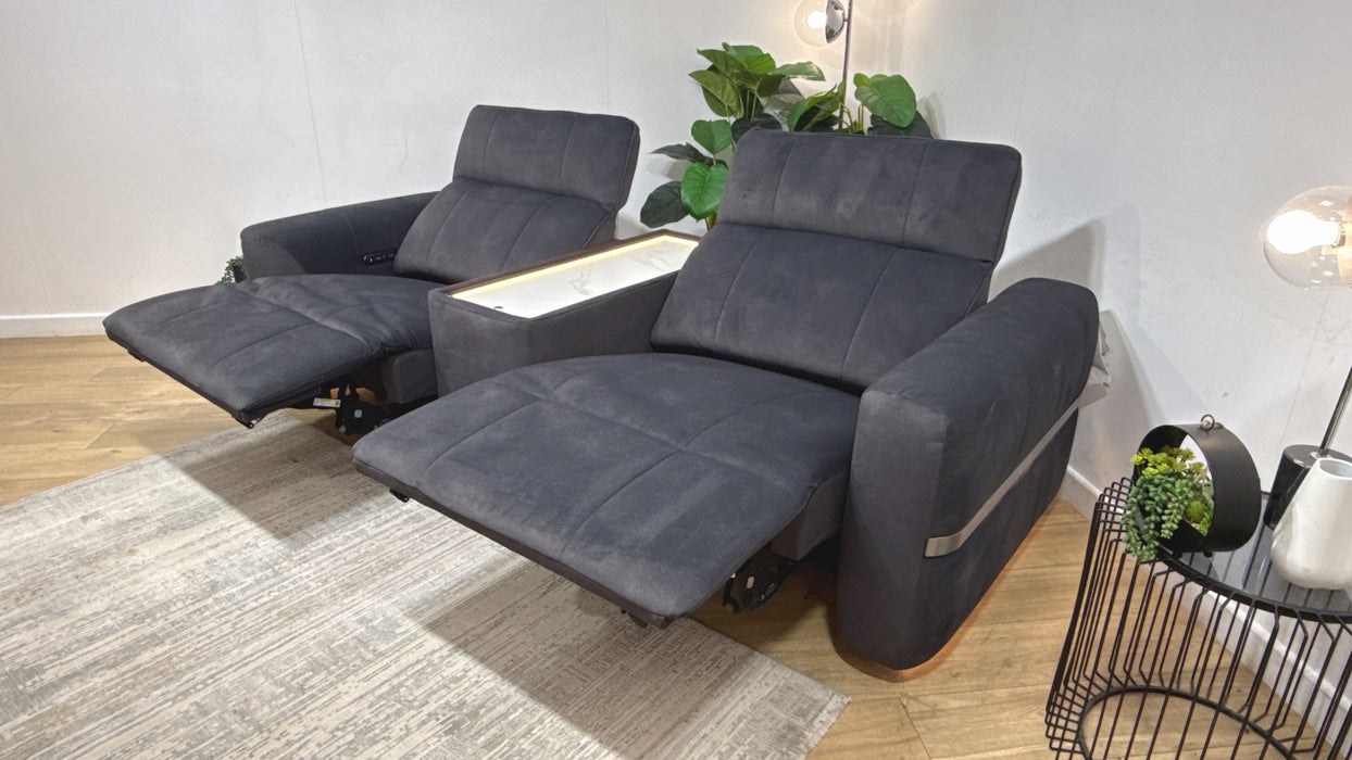 Sofology Lumiere Fabric 2.5 Seater Light Marble Console Power Recliner/Headrest in Lifestyle Flecked Anthracite