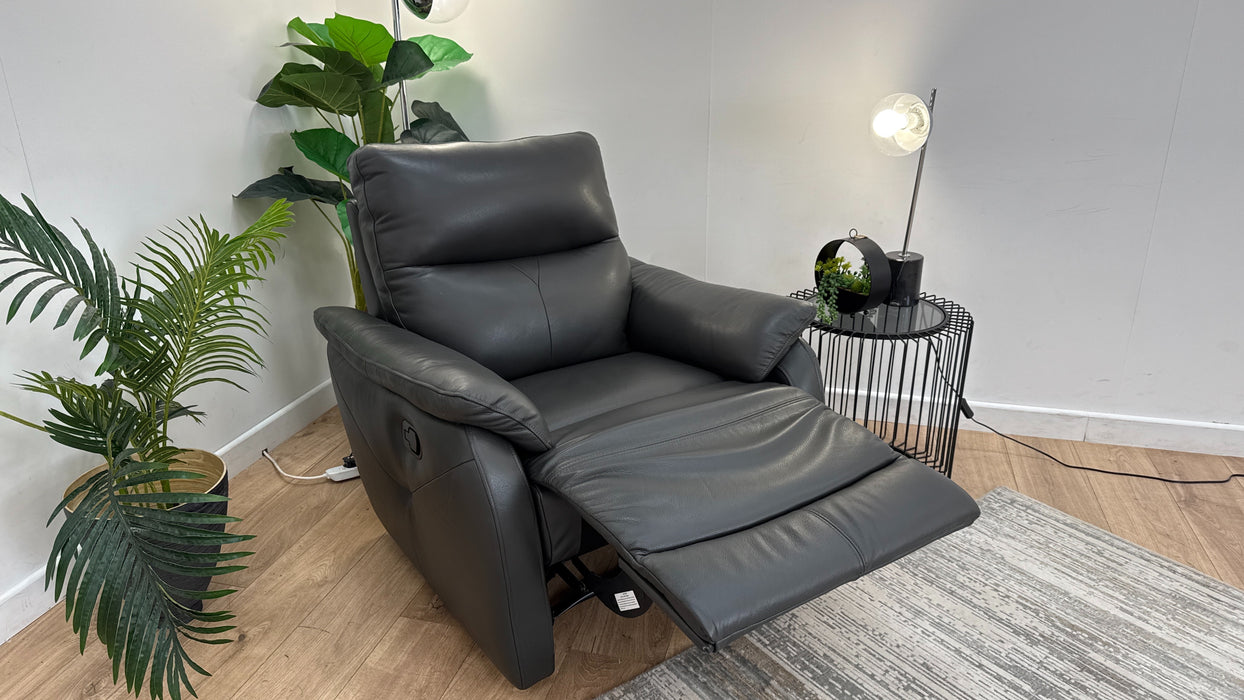 Sofology Albion Leather Chair Manual Recliner in Trusty Sheen Charcoal