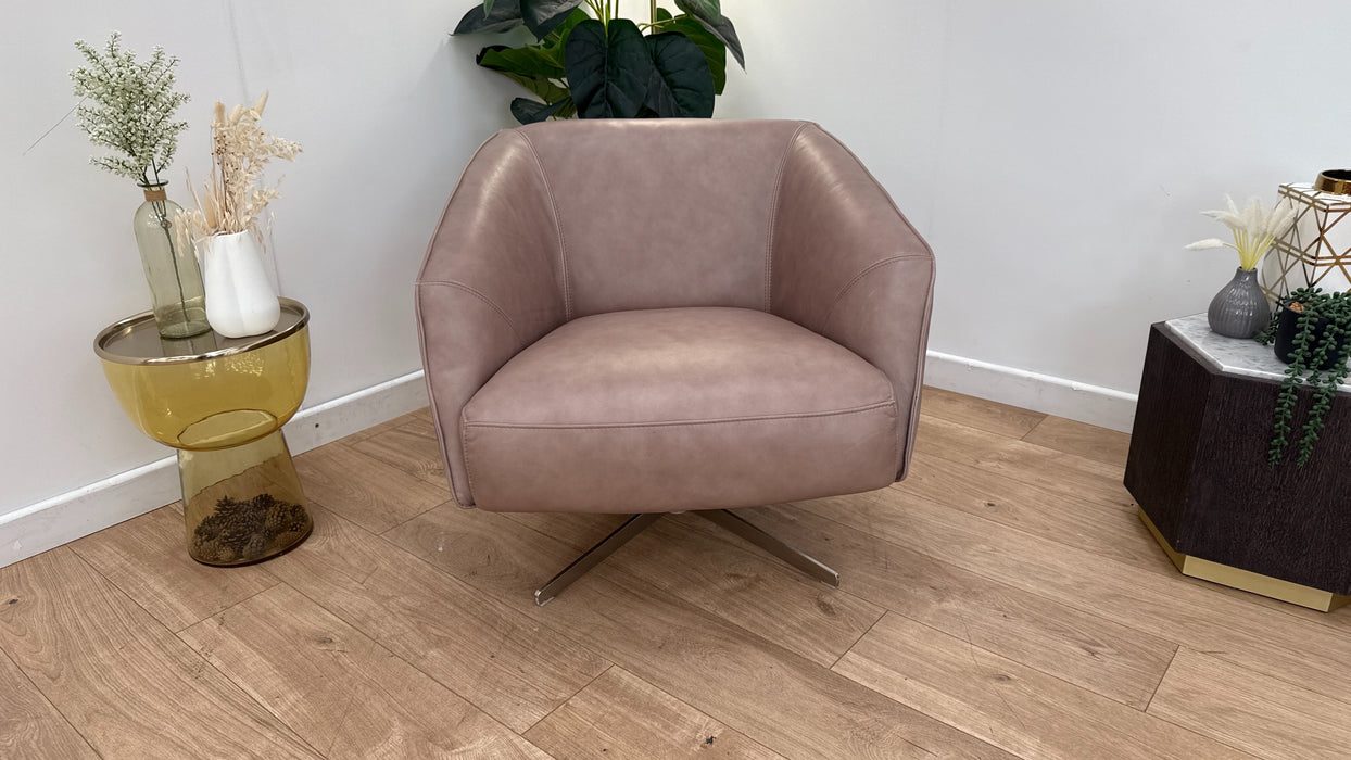 Sofology The Adler Swivel Chair in Relaxed Soft Leather Stone