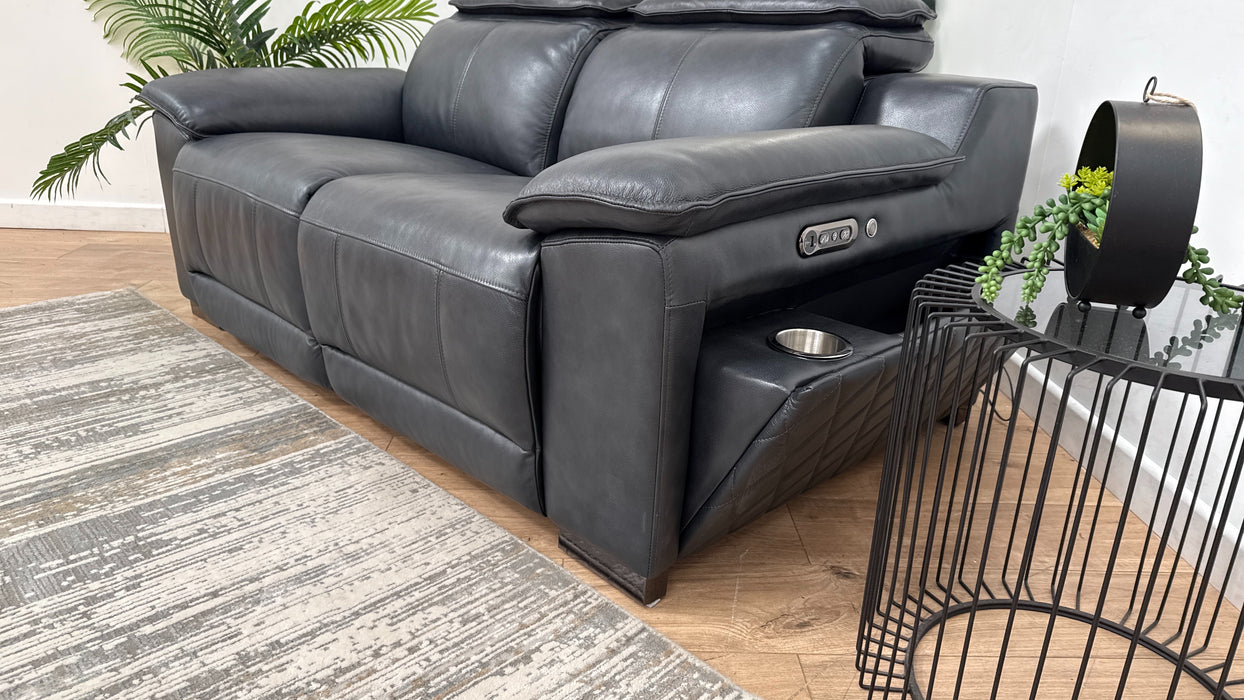 Sofology Benz Leather 2 Seater Power Headrest/Recliner Heated Seat in Trusty Sheen Navy