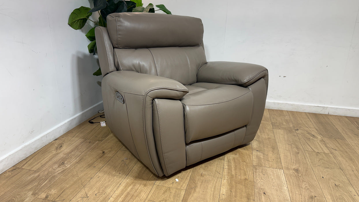 Sofology Radleigh Leather Chair Power Recliner/Headrest in Trusty Soft Sheen Taupe