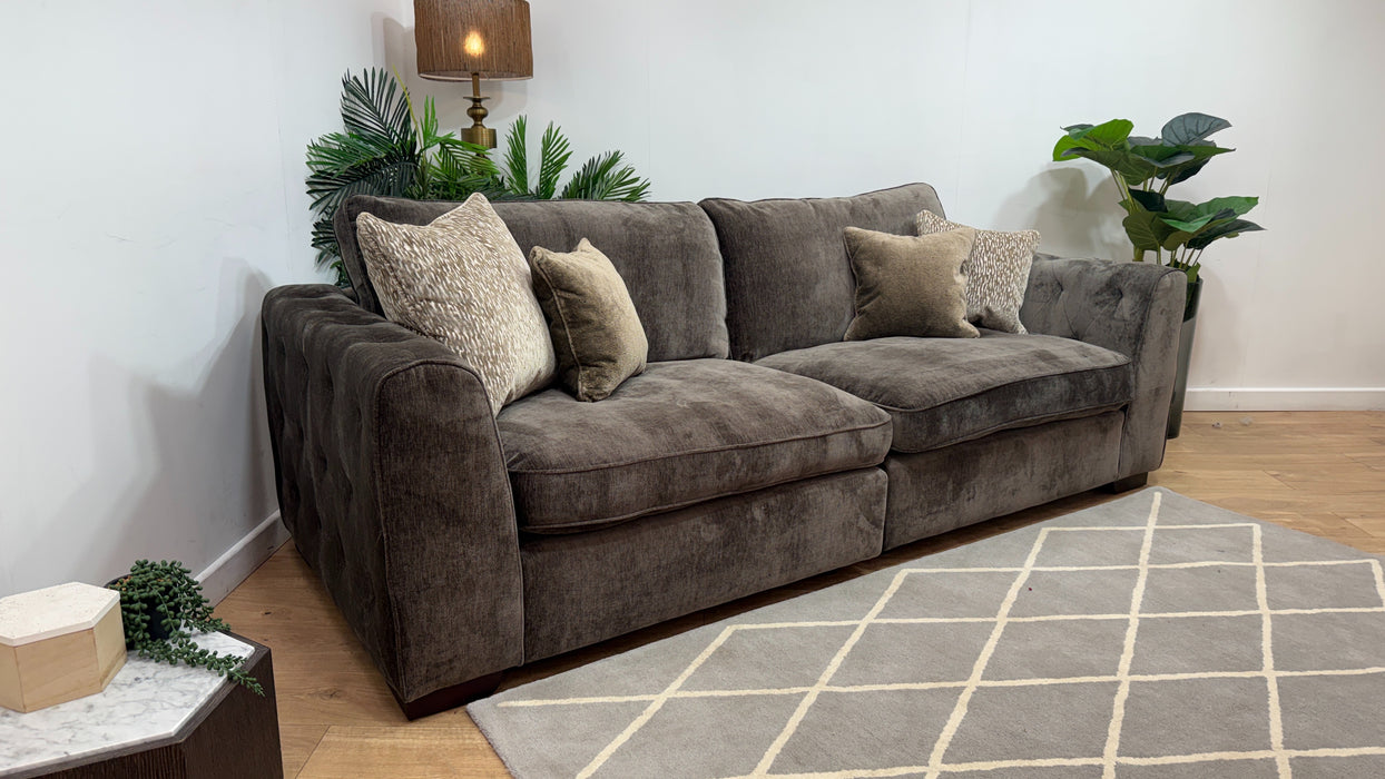Sofology Valentina Fabric 4 Seater Split Foam/Fibre Seats Full Back in Luxury Deep Pile Chenille Mole Mix