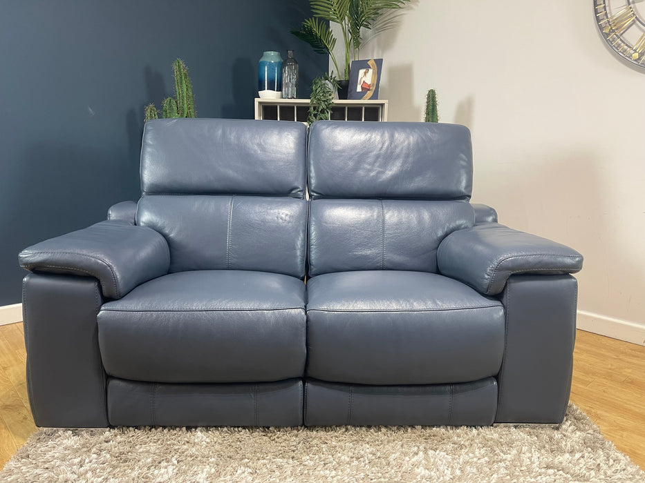 Laurence 2 Seater Sofa Power Recliner Power Headrest Le Mans Smoke Blue Leather (WA2)