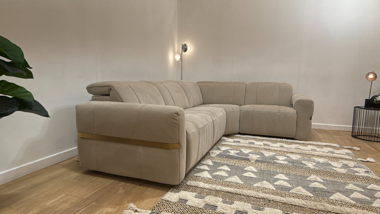 Sofology Lumiere Fabric 3 Corner 1.5 Power Recliner/Headrest in Lifestyle Nubuck Feel Stone