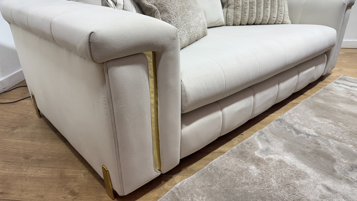 Sofology Oscar Fabric 2 Seater Gold Trim in Super Matt Velvet Ecru Mix