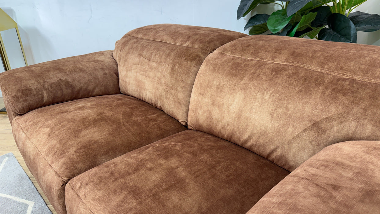 Sofology Laurence Fabric 2 Seater Power Recliner/Headrest in Washed Velvet Rust