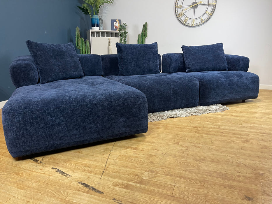 Flex Chaise 4 Seater Chenille Navy Power Reclining Backs (WA2)