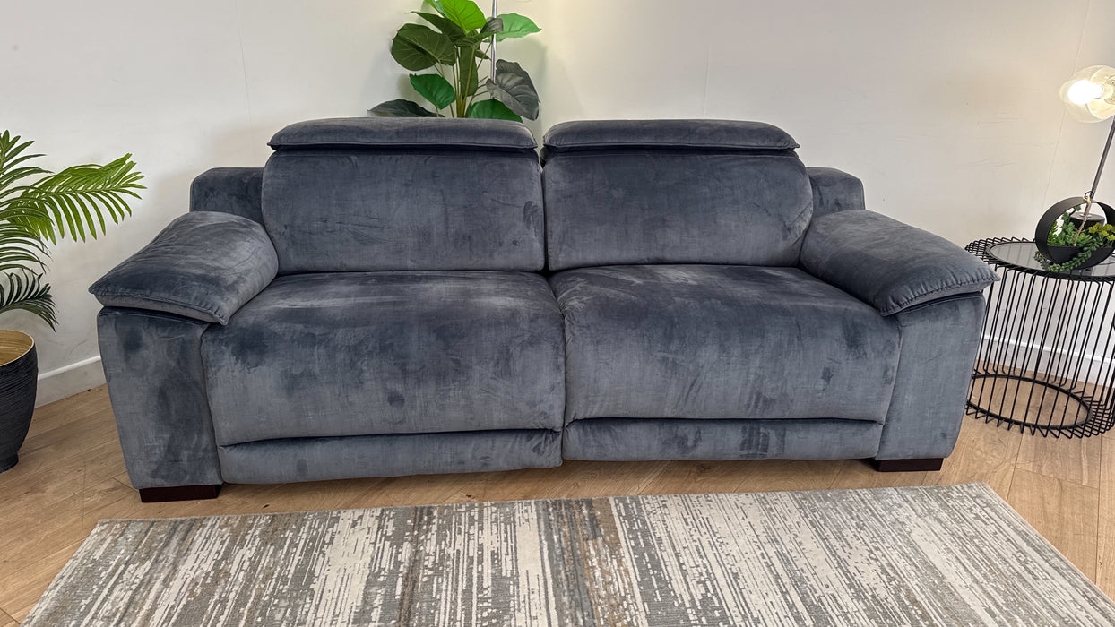 Sofology Benz Fabric 3 Seater Power Headrest/Recliner in Heritage Velvet Granite