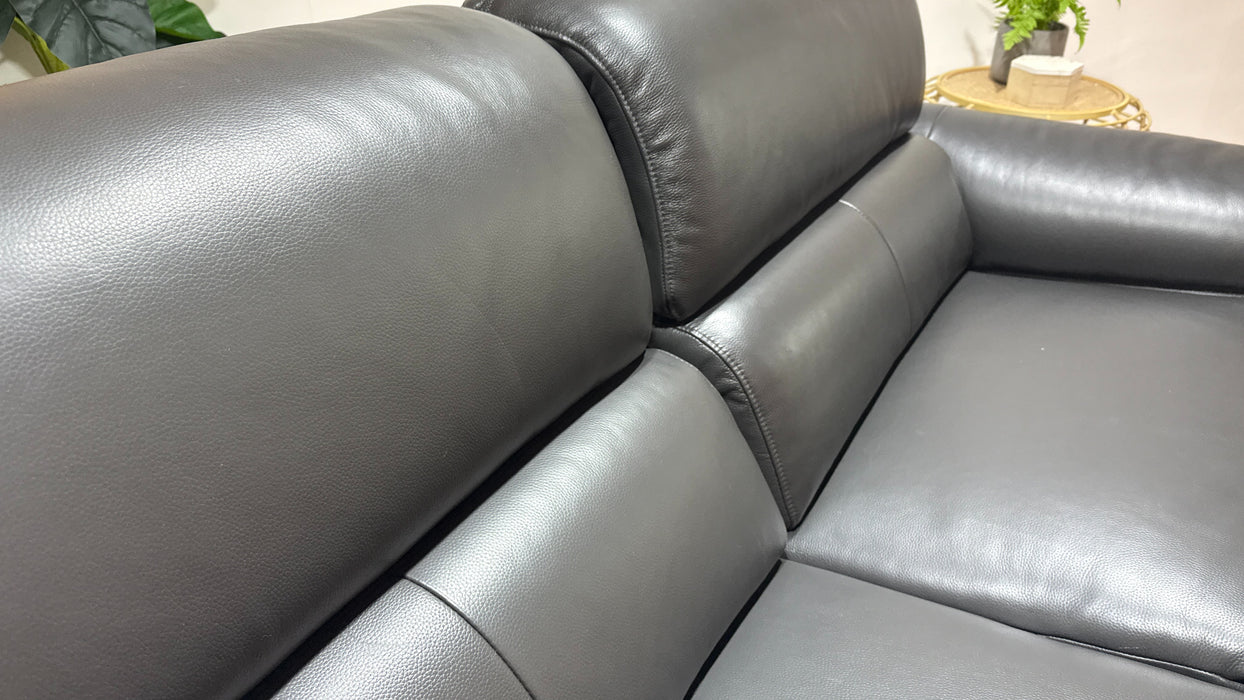 Sofology Hugo Leather 2.5 Seater Power Recliner/Headrest in Trusty Embossed Charcoal
