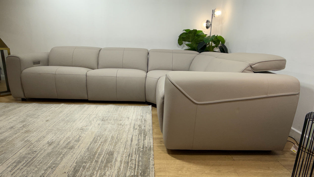 Sofology Riviera Leather 3 Corner 1.5 Power Recliner/Headrest in Trusty Super Matt Cloud Grey
