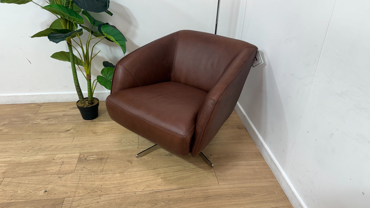 Sofology Adler Leather Swivel Chair in Relaxed Soft Brown