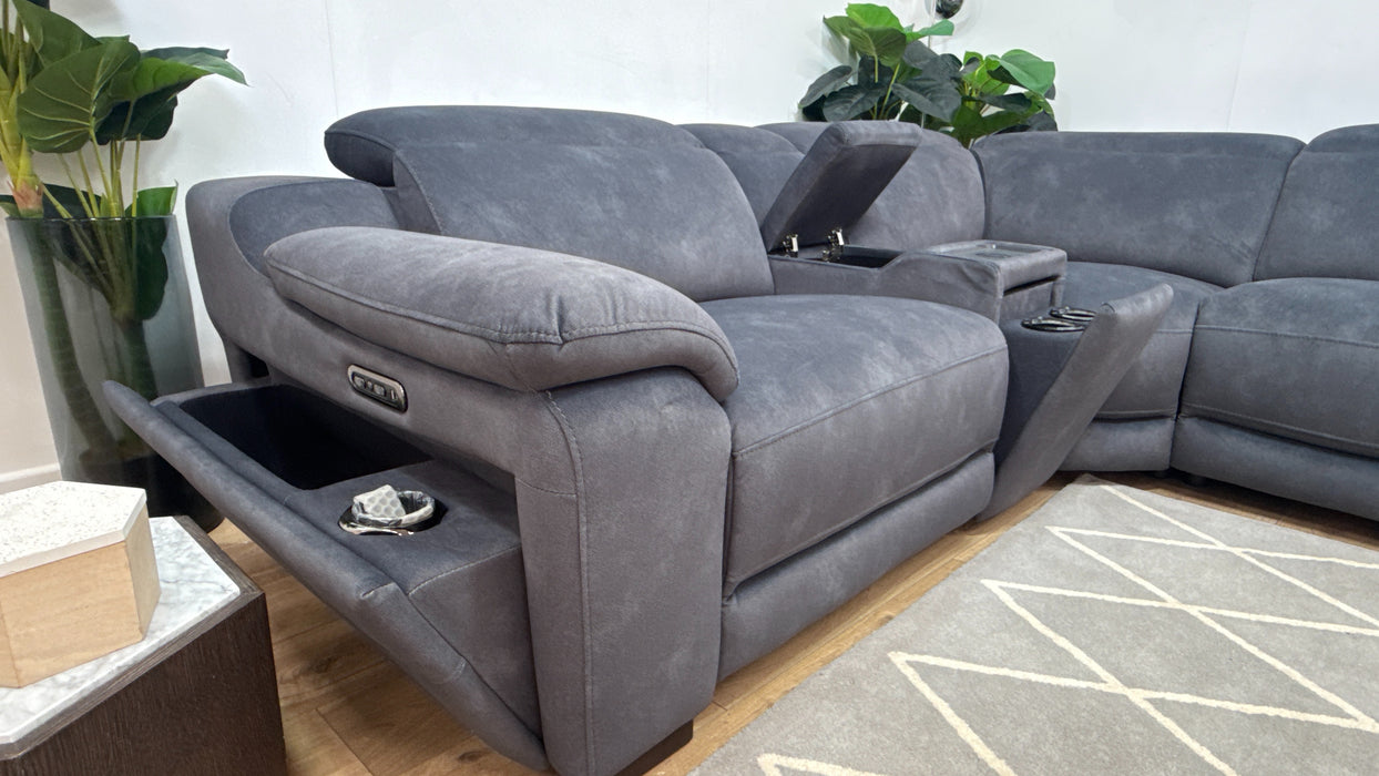 Sofology Portland Fabric 1.5 Console Corner 3 Power Recliner/Headrest in Lifestyle Flecked Charcoal