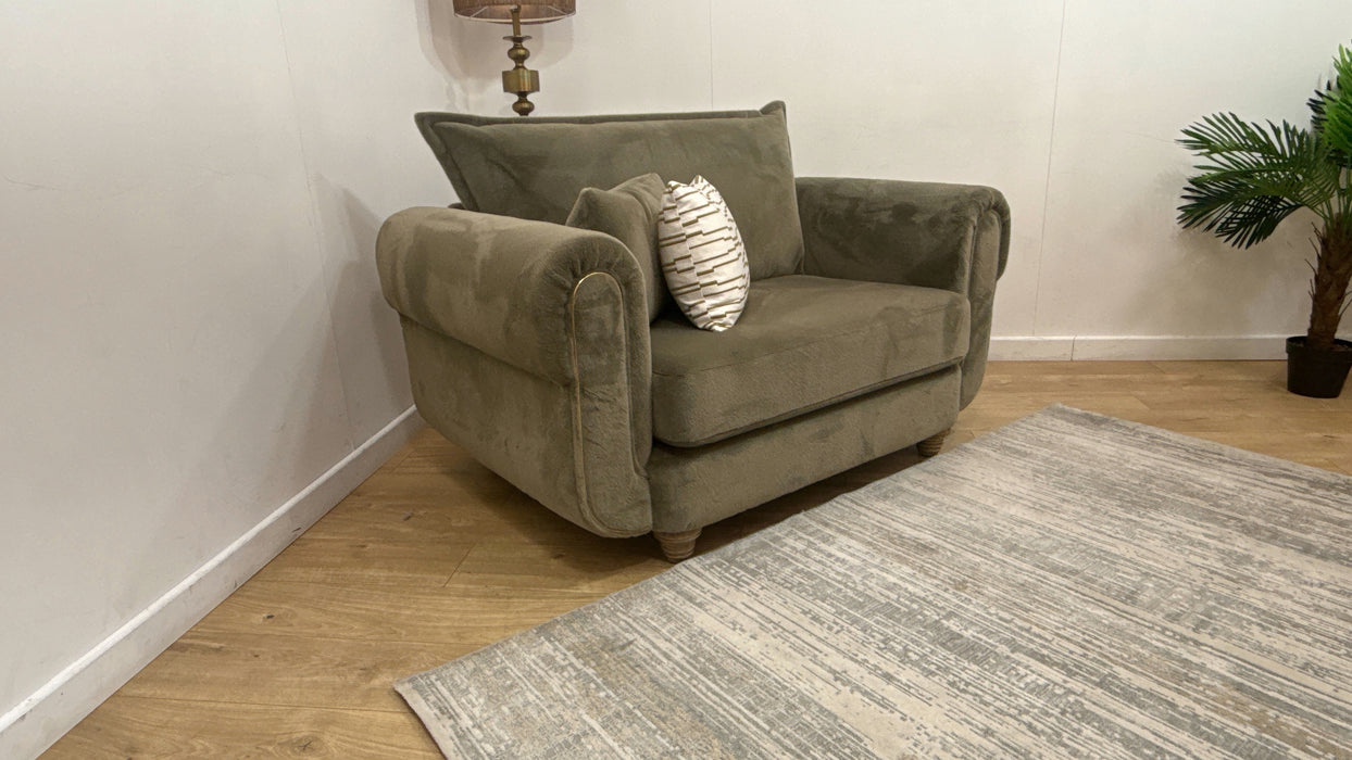 Sofology Chamonix Loveseat in Soft Short Pile Faux Fur Sage Mix