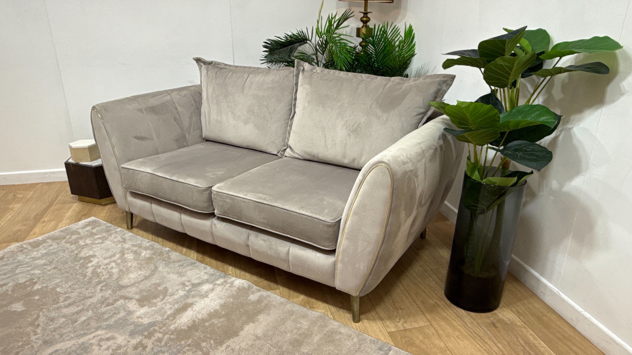 Sofology Gabrielle Fabric 2 Seater Gold Trim in Plush Pebble/Alexa Truffle Mix