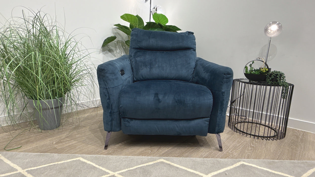 Sofology Renato Fabric Chair Power Recliner in Hertiage Velvet Airforce