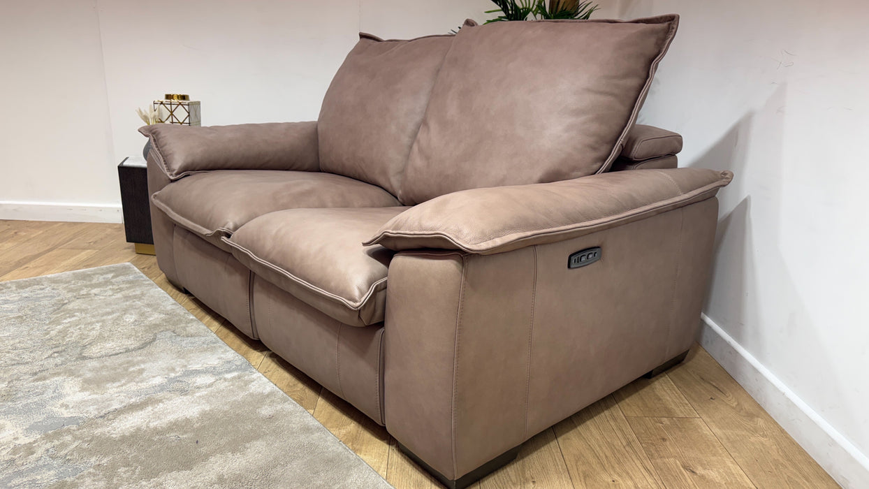 Sofology Embrace Leather 2 Seater Power Recliner/Headrest in Relaxed Soft Stone