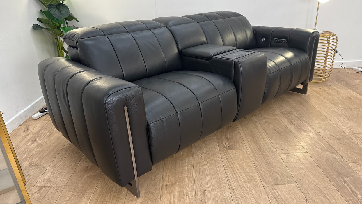 Sofology The Paramount 2.5 Seater Recliner Sofa Console in Trusty Embossed Leather Jet Black