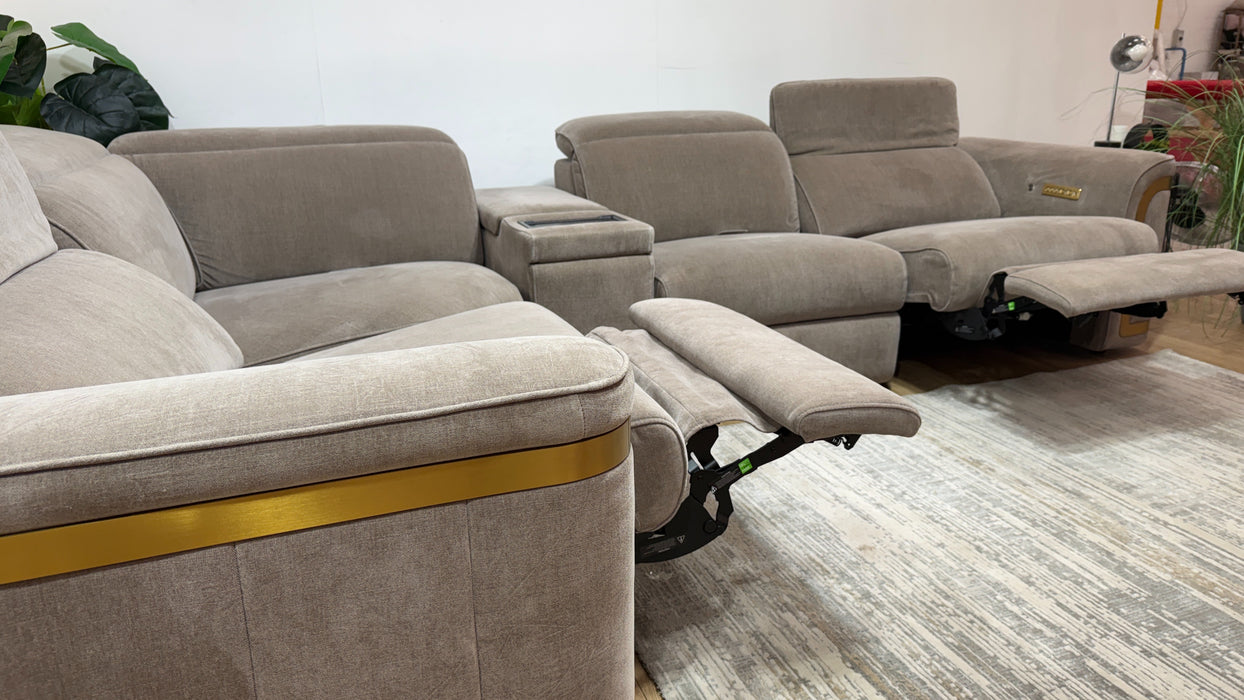 Sofology Plaza Fabric 1.5 Smart Console Corner 3 Power Recliner/Headrest Heated Seats in Relaxed Chenille Nutmeg