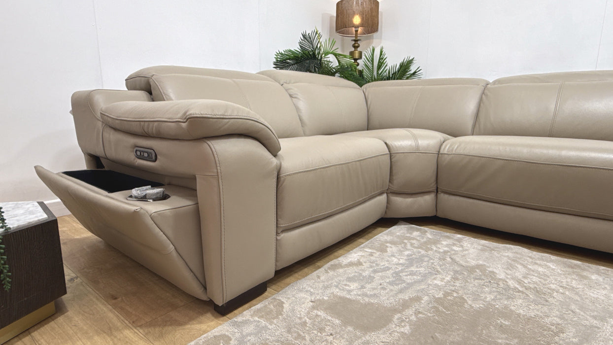 Sofology Portland Leather 1.5 Corner 3 Triple Power Recliner/Headrest in Trusty Embossed Stone
