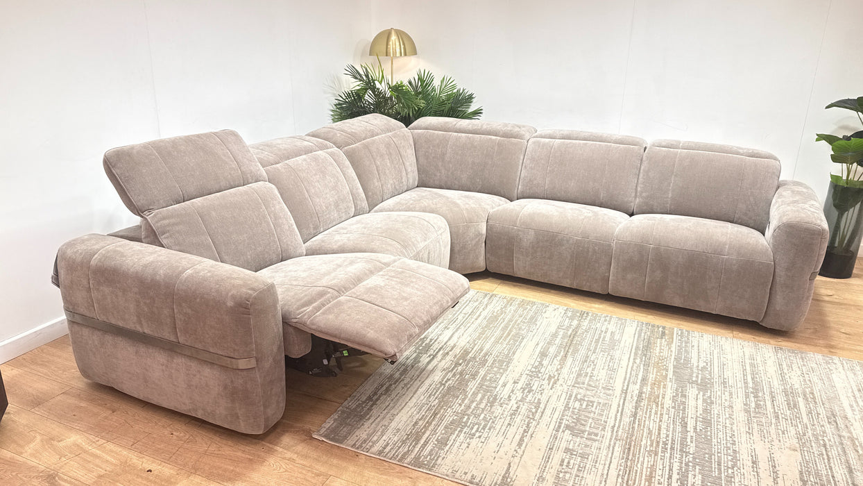 Sofology Lumiere Fabric 3 Corner 3 Power Recliner/Headrest in Relaxed Chenille Nutmeg
