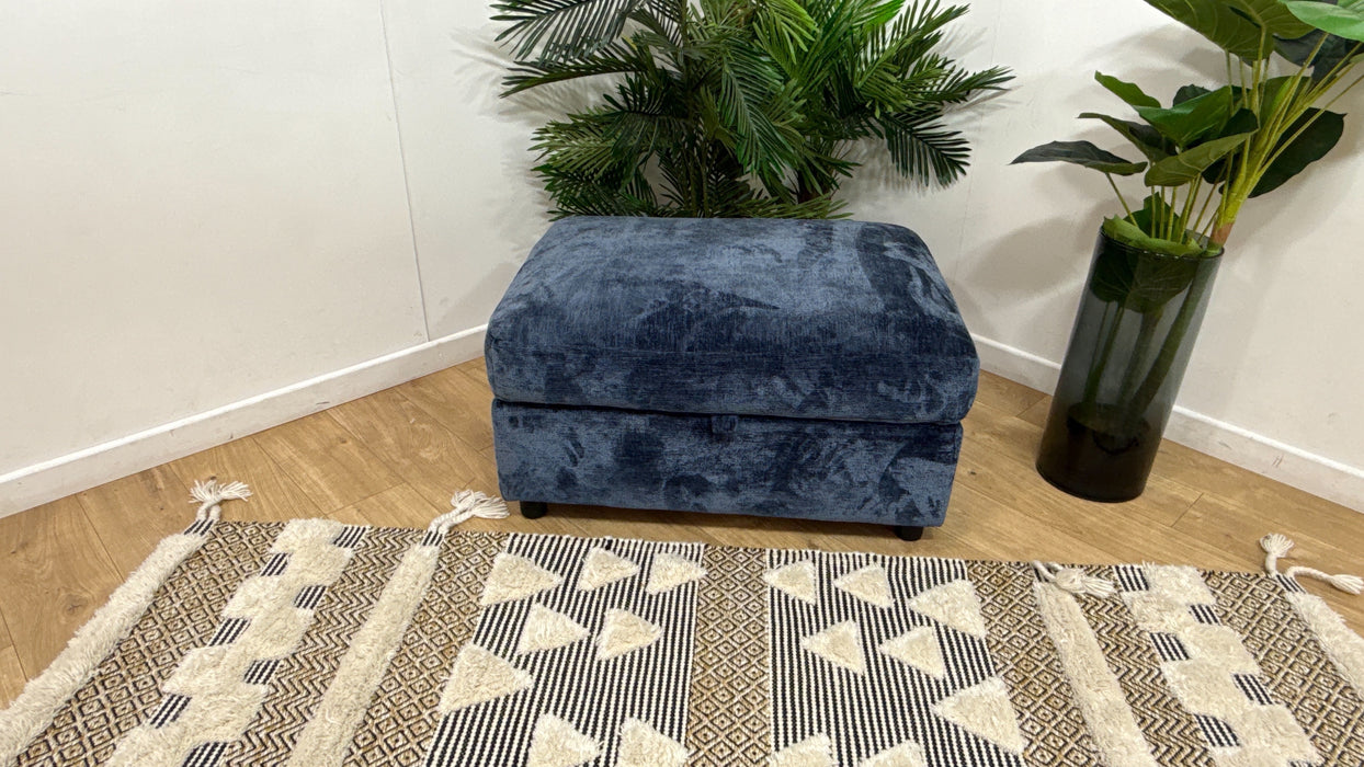 Sofology Bellagio Fabric Storage Feather Flex Footstool in Luxury Deep Pile Denim