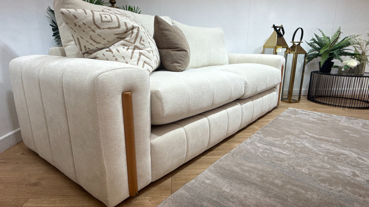 Sofology Soho Fabric 4 Seater Light Wood Trim in Micro Boucle Natural/Natural Mix