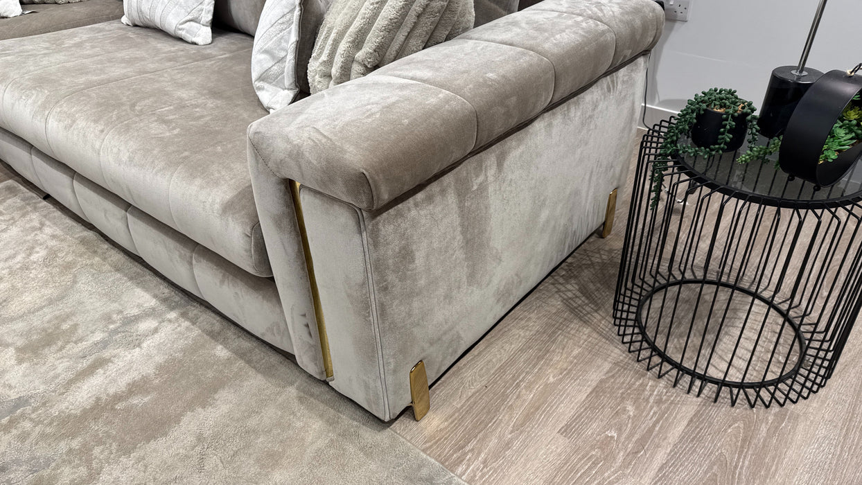 Sofology Oscar Fabric 1 Corner 3 Gold Trim in Fine Textured Chenille Stone Mix