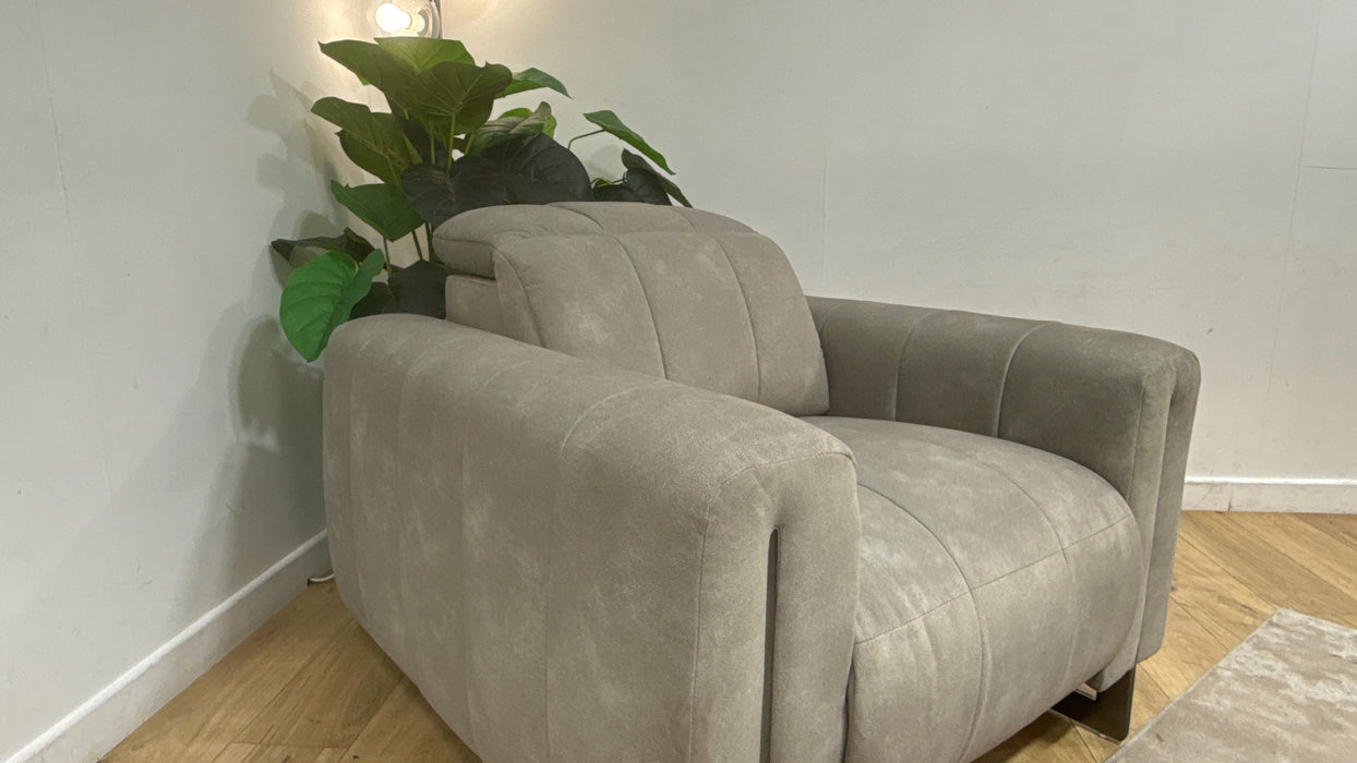 Sofology Paramount Fabric Chair Power Recliner/Headrest in Lifestyle Flecked Stone