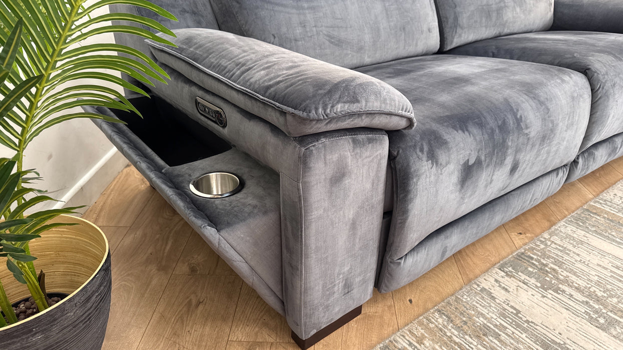 Sofology Benz Fabric 3 Seater Power Headrest/Recliner in Heritage Velvet Granite