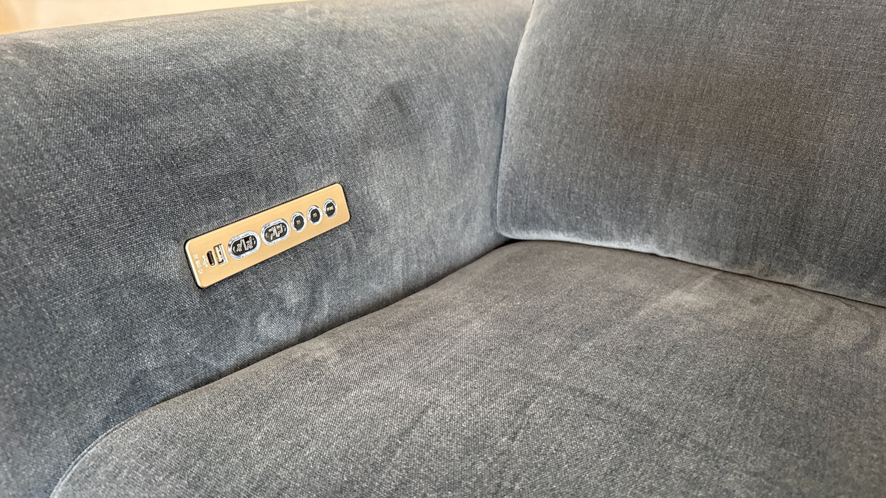 Sofology The Plaza 2.5 Seater Fabric Recliner Sofa Console in Relaxed Chenille Denim