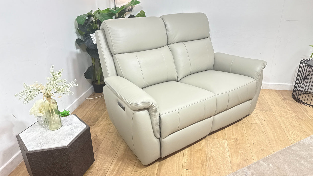 Sofology Bradie Leather 2 Seater Power Recliner/Headrest in Trusty Embossed Light Grey