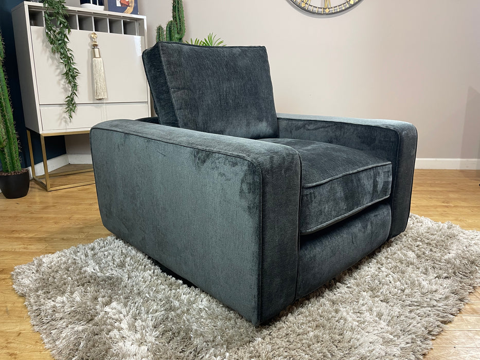 Laurent Fabric Accent Swivel Chair - Luxury Deep Pile Chenille Slate Mix - Foam Seat (WA2)