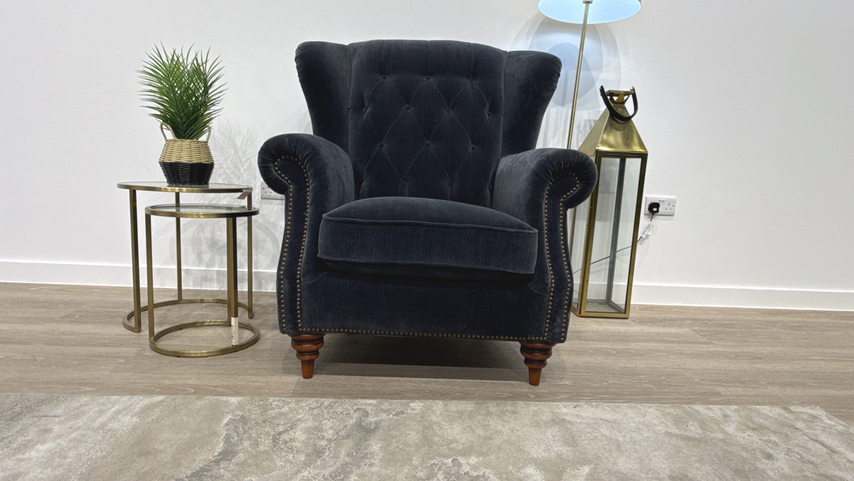 Sofology Darcy Fabric Accent Wing Chair with Studs in Relaxed Chenille Ink