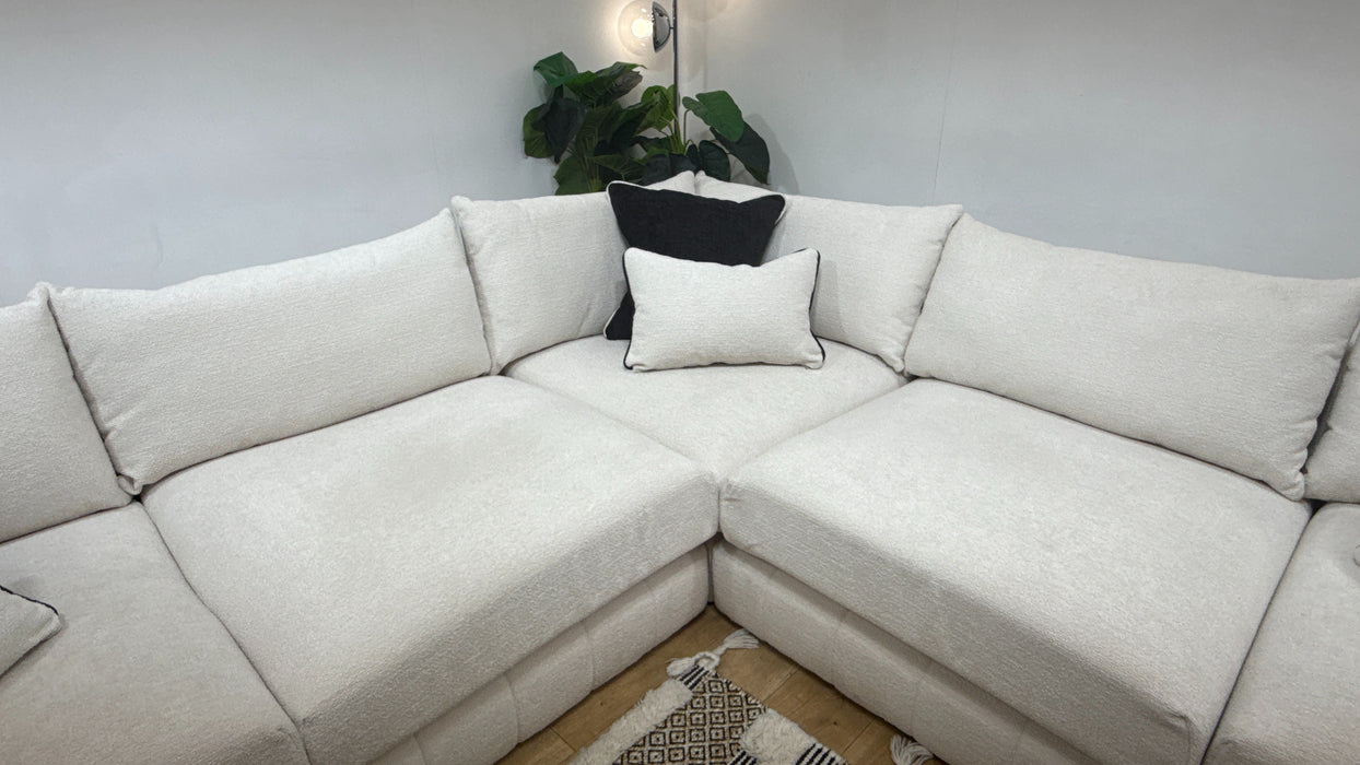 Sofology Westwood Fabric 3 Corner 3 Gold Trim in Soft Boucle Ecru Mix