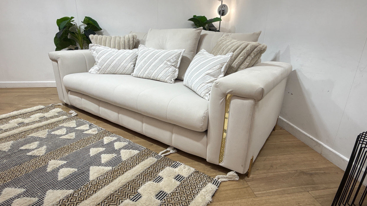 Sofology Oscar Fabric 3 Seater Gold Trim in Super Matt Velvet Ecru Mix