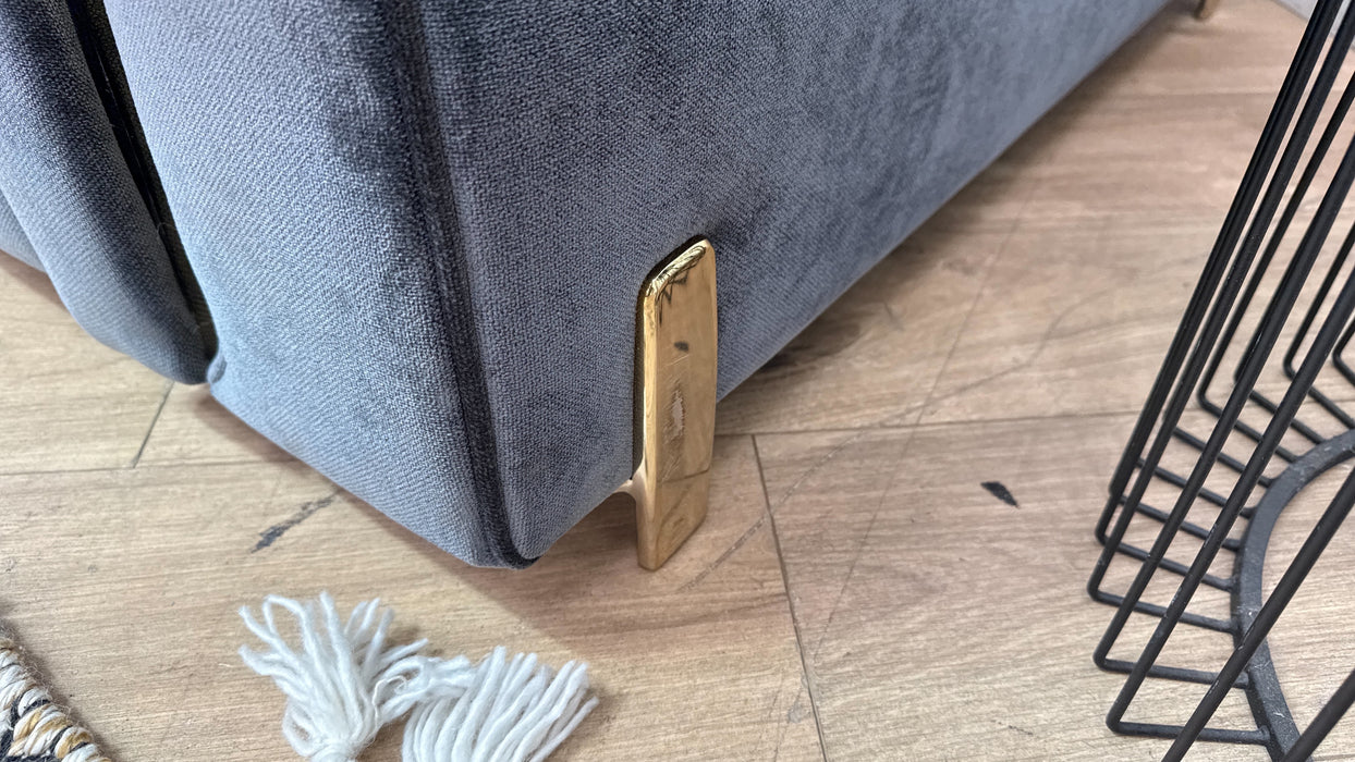 Sofology Oscar Fabric 2 Seater Gold Trim in Fine Textured Chenille Charcoal Mix