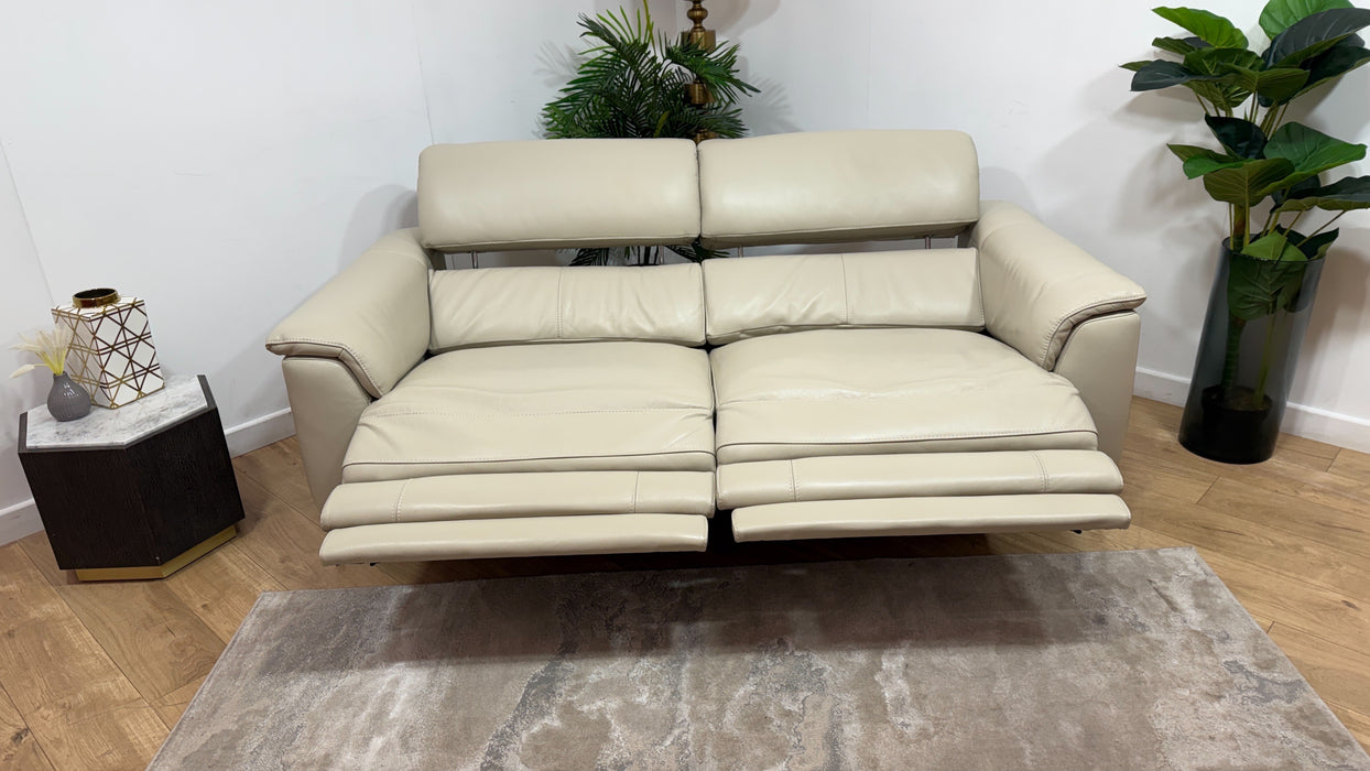 Sofology Illinois Leather 3 Seater Power Recliner/Headrest Heated Seats in Trusty Soft Sheen Silver