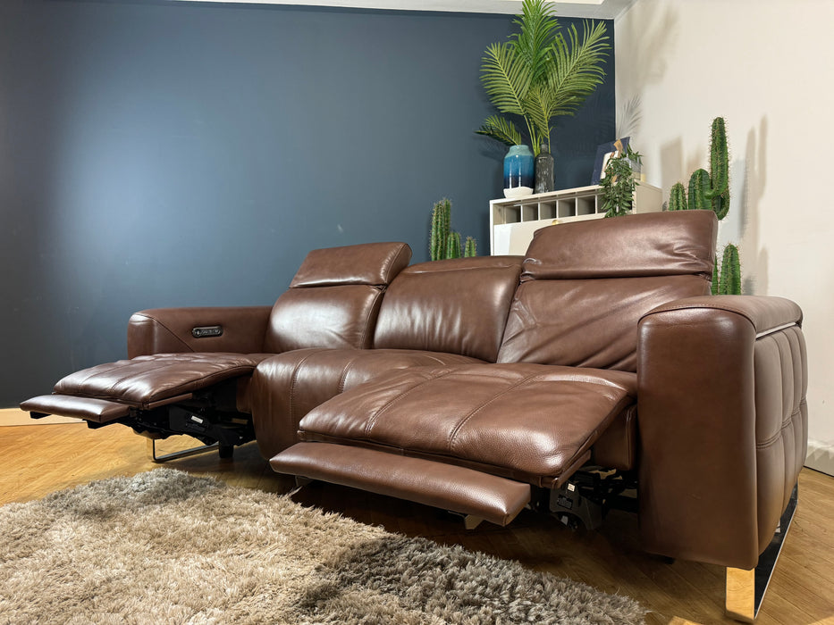 Marvella 3 Seater Power Headrest Power Recliner Leather Chocolate (WA2)