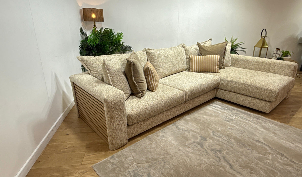 Sofology Cove Fabric Chaise Grande Light Wood Panel Artisan Chenille Ecru Mix