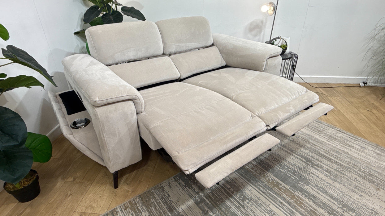 Sofology Fratelli Fabric 2 Seater Power Recliner/Headrest in Lifestyle Flecked Stone