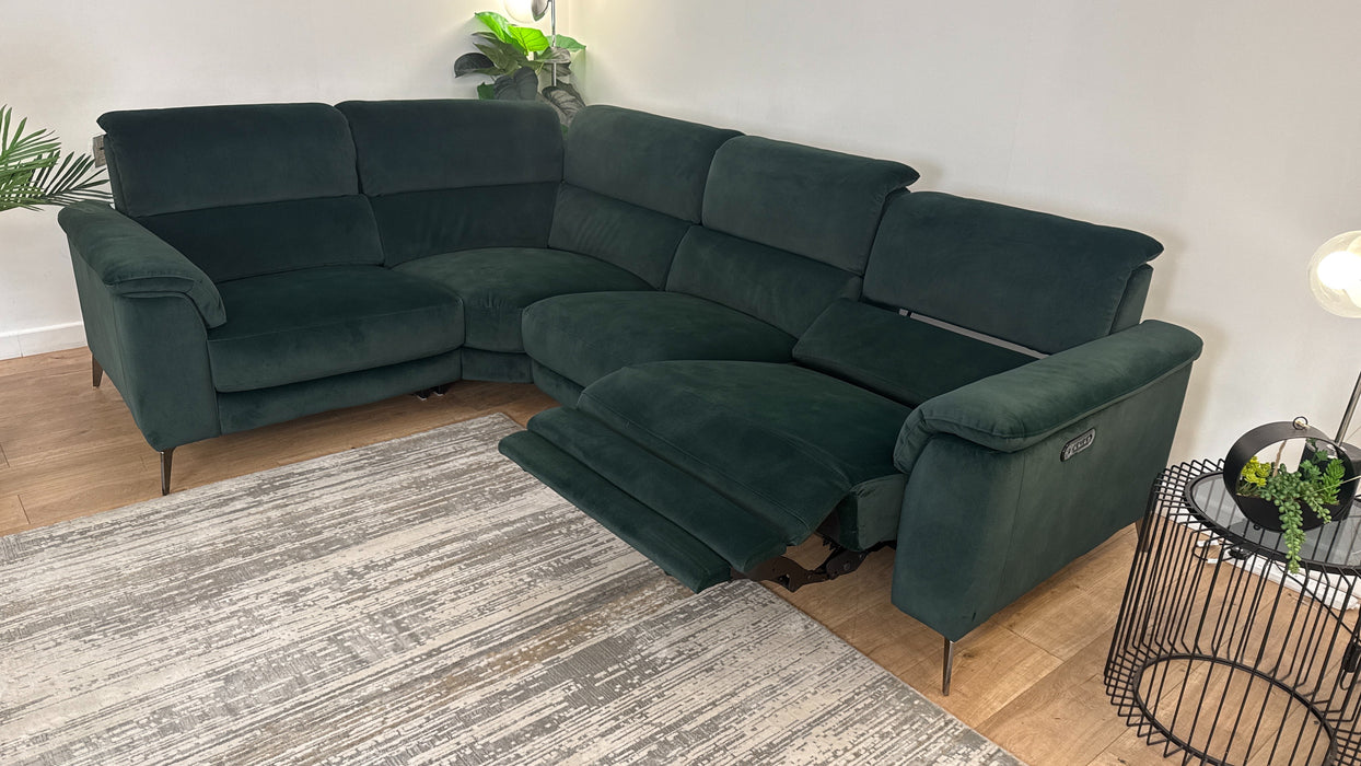 Sofology Illinois Fabric 1 Corner 2 Power Recliner/Heaadrest in Lifestyle Mottled Dark Green