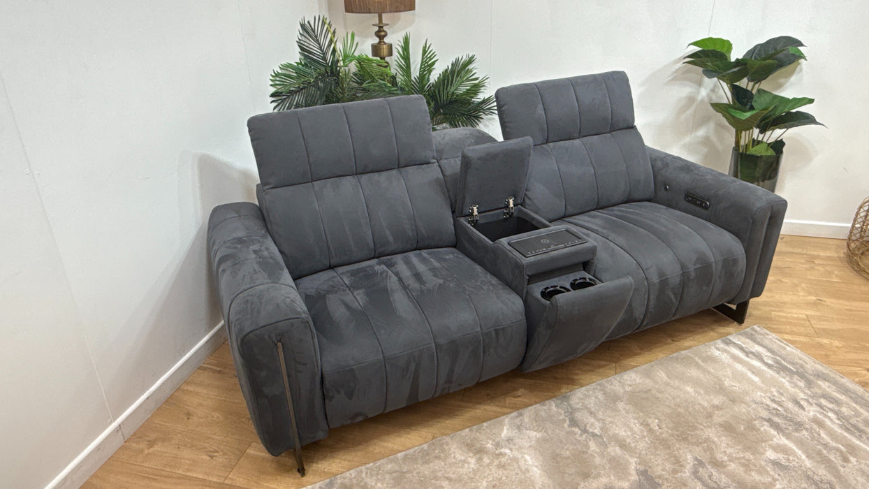 Sofology Paramount Fabric 2.5 Seater Console Power Recliner/Headrest Heated Seats Speakers in Lifestyle Nubuck Feel Charcoal