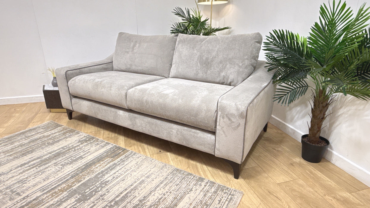 Sofology Wildwood Fabric 3 Seater in Soft Sherpa Silver Contrast Piping Mix