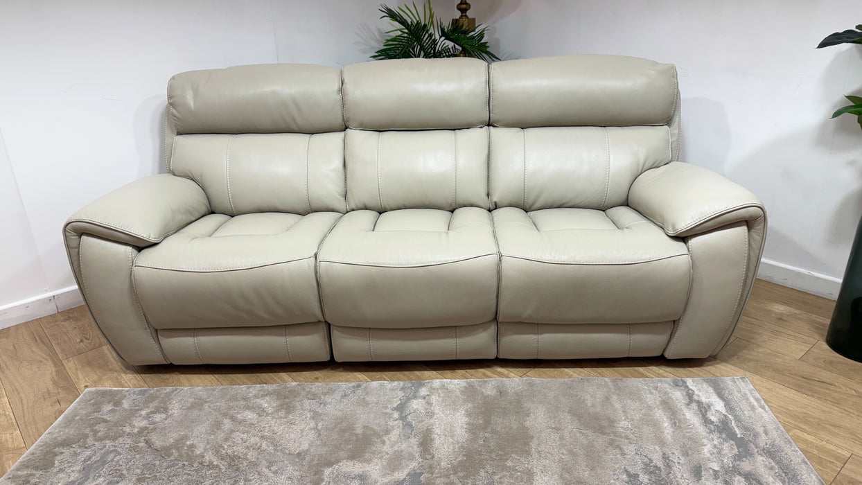 Sofology Radleigh Leather 3 Seater Power Recliner/Headrest in Trusty Soft Sheen Silver