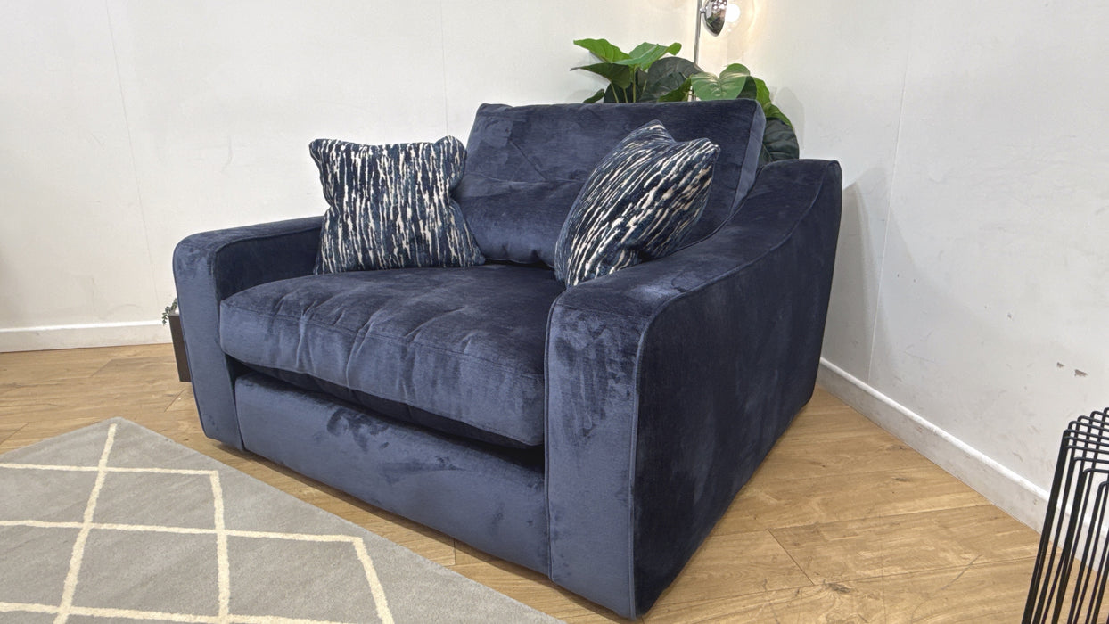 Sofology Bellagio Fabric Loveseat Reversible Extra Flex Interior in Luxury Deep Pile Chenille Denim Mix