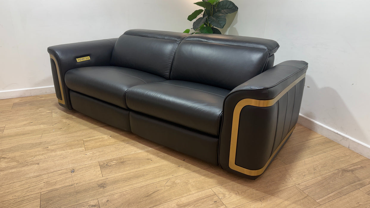 Sofology Plaza Leather 2.5 Seater Power Recliner/Headrest in Trusty Embossed Jet Black